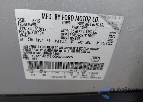 2016 Ford Explorer Xlt z USA, uszkodzony, nr VIN 1FM5K8D8XGGA33275